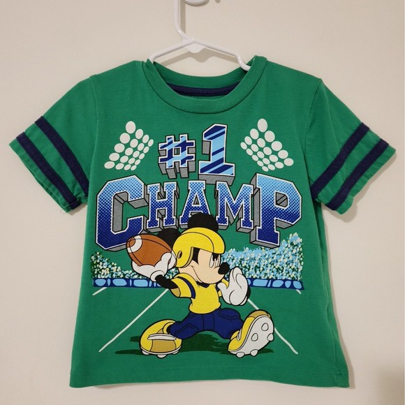 Disney Other - Disney Champ #1 Toddlers Size 4T Graphic T-Shirt Mickey Mouse Football Green